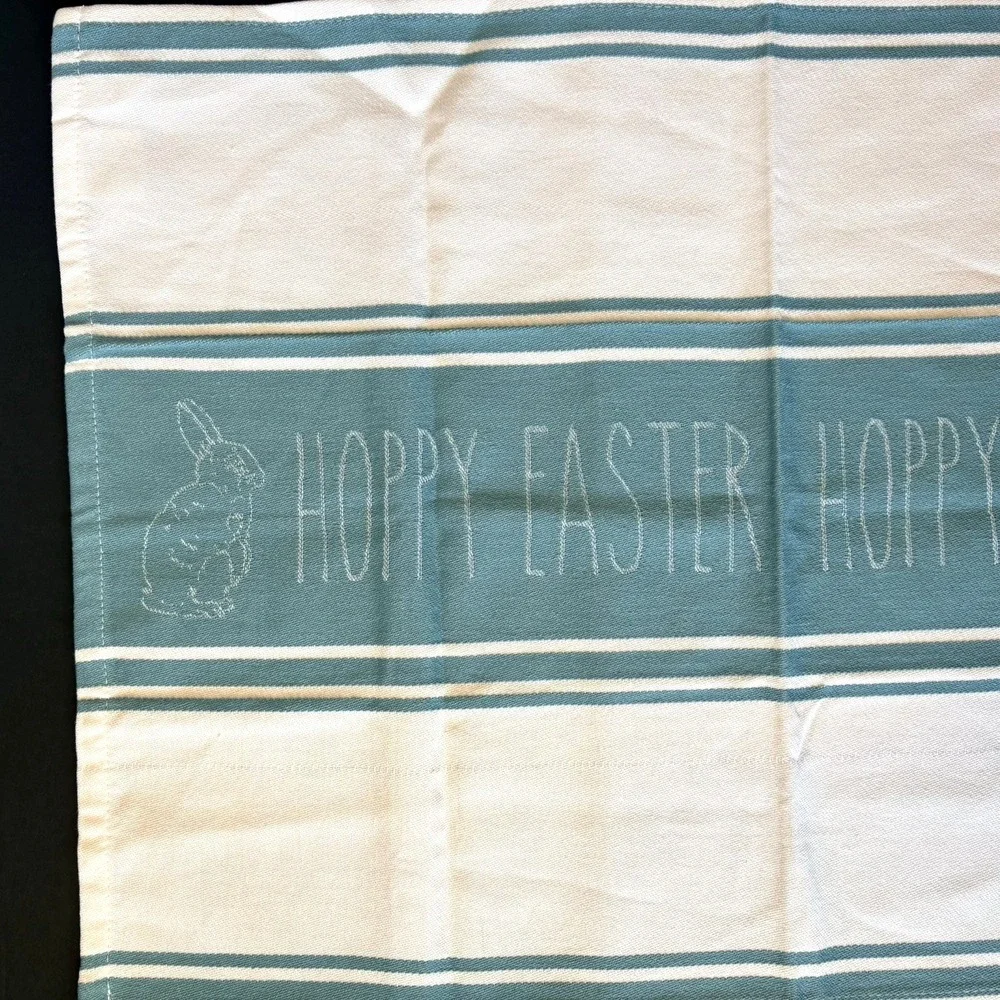 Hoppy Easter Bunny Rabbit Farmhouse Stripe Blue Kitchen Dish Tea‎ Towel